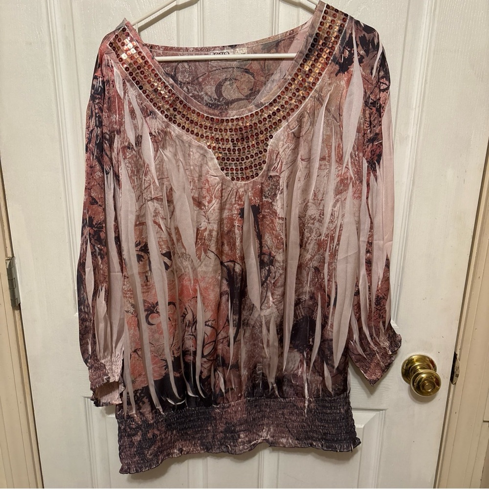 Women's Pink and Brown Top